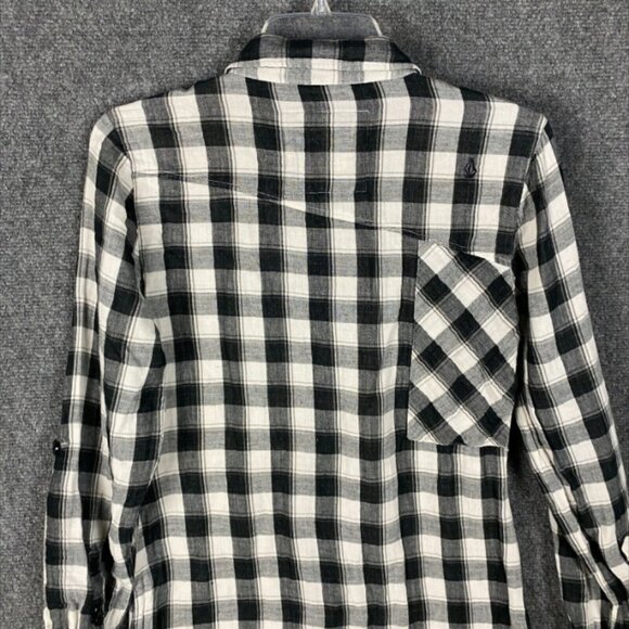 Volcom Button Up Top Women's Small Long Sleeve Checkers 100% Cotton S - Picture 11 of 11